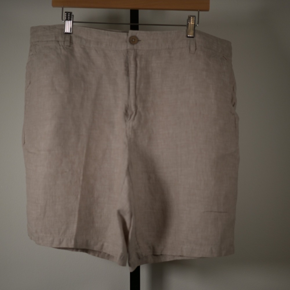Daniel Hechter Paris Mens 100% Linen Shorts Beige Tan Flat Front Summer 39 Waist
